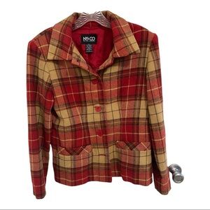 New York & Co Fall Plaid Button up  Blazer w/ shoulder pads Size small